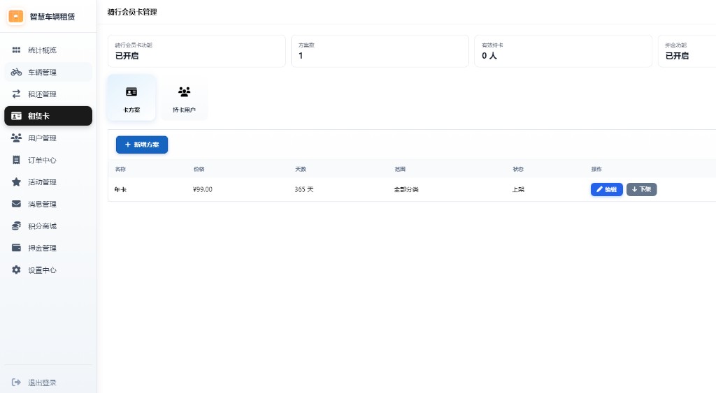 骑行会员卡管理页